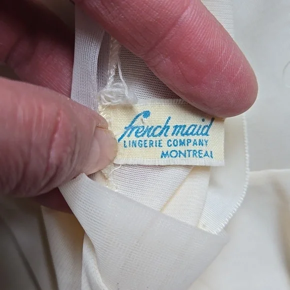 VINTAGE Cream Slip Dress with Brown Lace Size XS - Picture 5 of 8